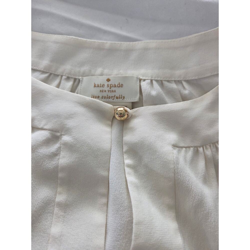 Kate Spade New York Edison Silk Blouse Cream Neck Gold Button Sz Small